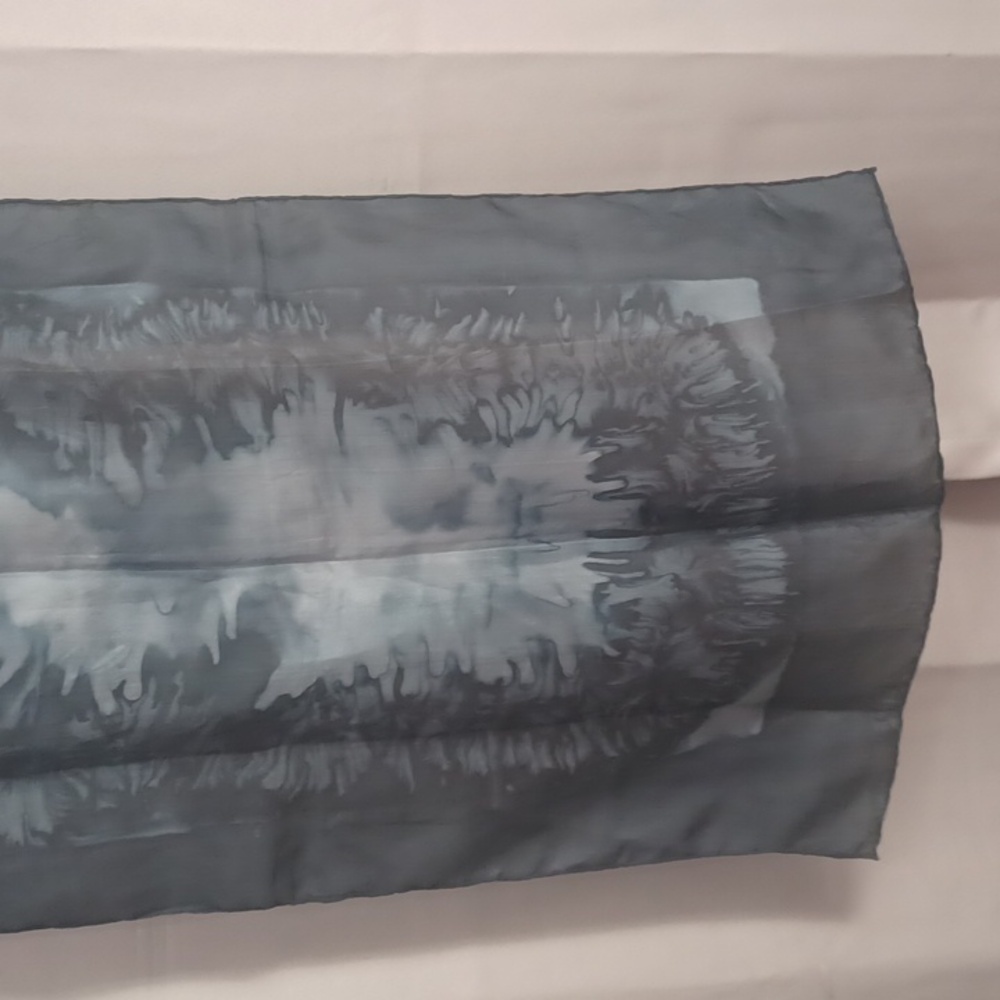 Trade Routes Silk Scarf Black Slate Blue Marble Tie Dye 16×53 - Picture 5 of 15